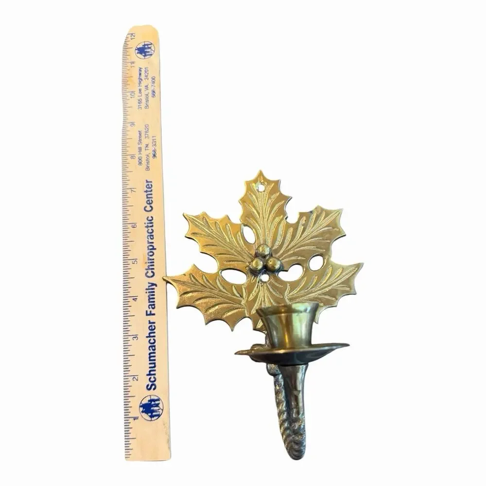 Viintage Solid Brass Candle Holders Wall Decor Holly Leaf Shaped India 7”x5”